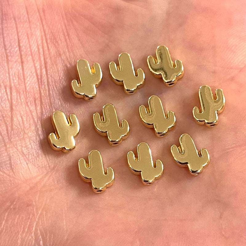 24Kt Gold Plated Cactus Spacer Charms, 10 Pcs in a Pack