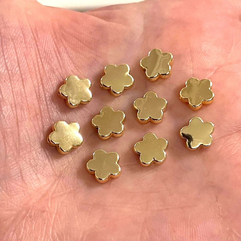 24Kt Gold Plated Flower Spacer Charms, 10 Pcs in a Pack