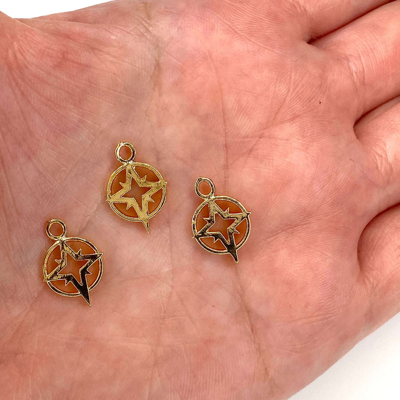 24Kt Gold Plated Brass North Star Charms, 3 pcs in a pack