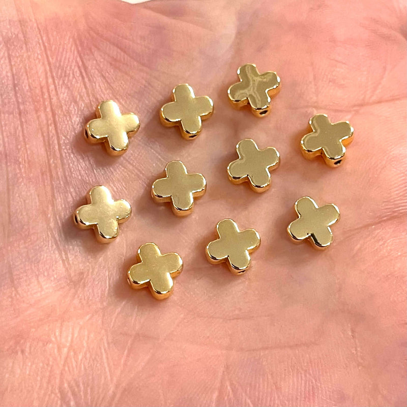 24Kt Gold Plated Cross Spacer Charms, 10 Pcs in a Pack