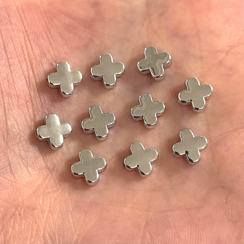 Rhodium Plated Cross Spacer Charms, 10 Pcs in a Pack