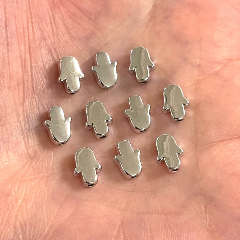 Rhodium Plated Hamsa Spacer Charms, 10 Pcs in a Pack