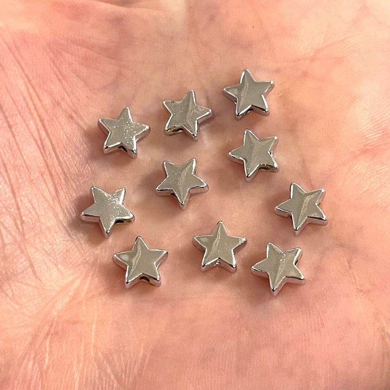 Rhodium Plated Star Spacer Charms, 10 Pcs in a Pack