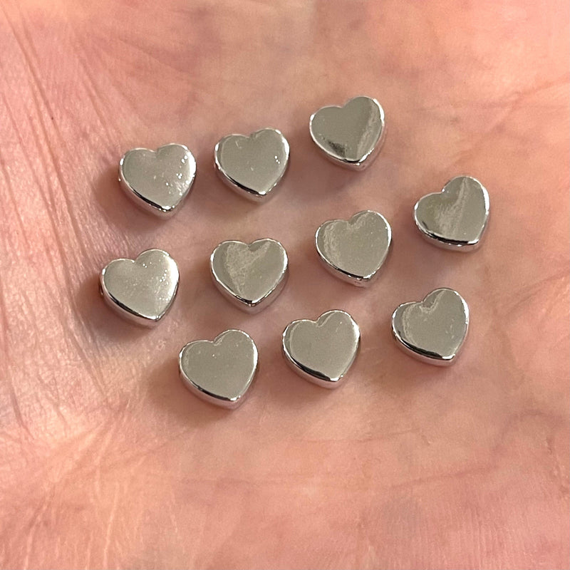 Rhodium Plated Heart Spacer Charms, 10 Pcs in a Pack