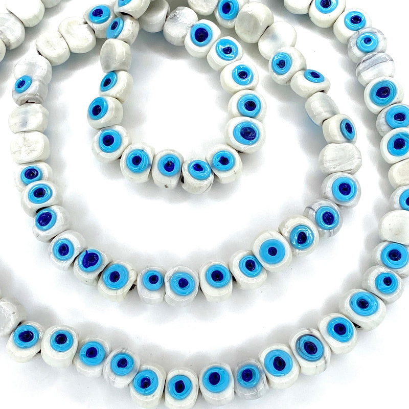 Traditional Turkish Artisan Handmade Glass Evil Eye Beads, Large Hole Evil Eye Glass Beads,  5 Beads per pack