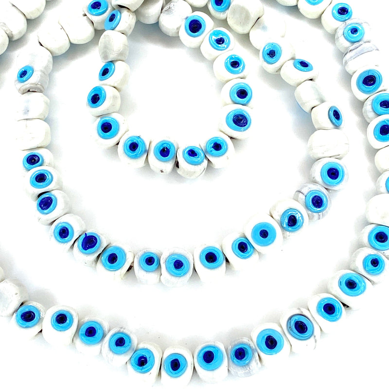 Traditional Turkish Artisan Handmade Glass Evil Eye Beads, Large Hole Evil Eye Glass Beads,  5 Beads per pack