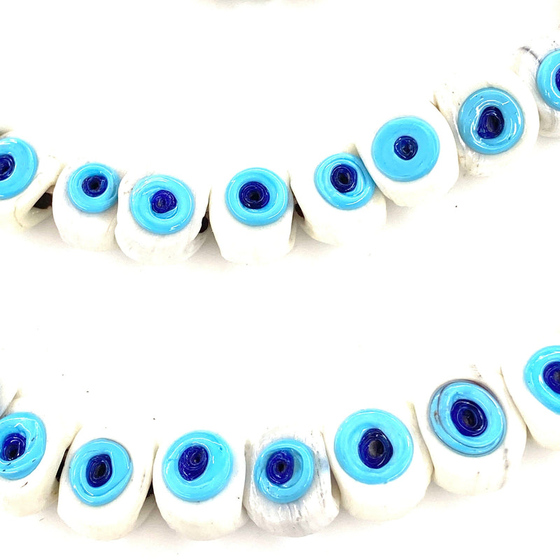 Traditional Turkish Artisan Handmade Glass Evil Eye Beads, Large Hole Evil Eye Glass Beads,  25 Beads per pack