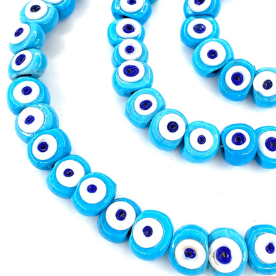 Traditional Turkish Artisan Handmade Glass Evil Eye Beads, Large Hole Evil Eye Glass Beads,  5 Beads per pack