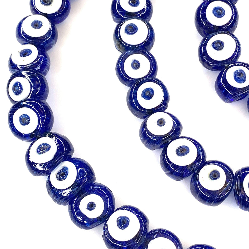 Traditional Turkish Artisan Handmade Glass Evil Eye Beads, Large Hole Evil Eye Glass Beads, 50 Beads per pack