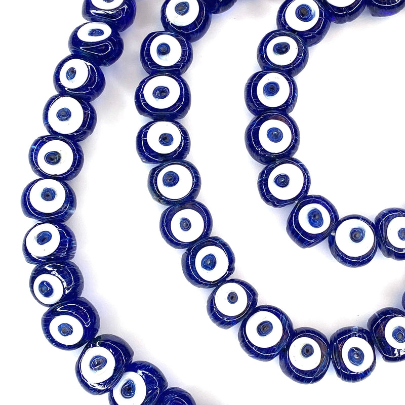 Traditional Turkish Artisan Handmade Glass Evil Eye Beads, Large Hole Evil Eye Glass Beads, 10 Beads per pack