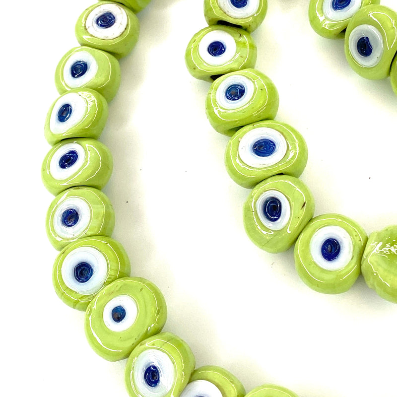 Hand Made Murano Glass Evil Eye Beads, Large Hole Evil Eye Glass Beads, 5 Beads per pack