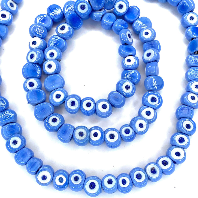 Traditional Turkish Artisan Handmade Glass Evil Eye Beads, Large Hole Evil Eye Glass Beads, 25 Beads per pack