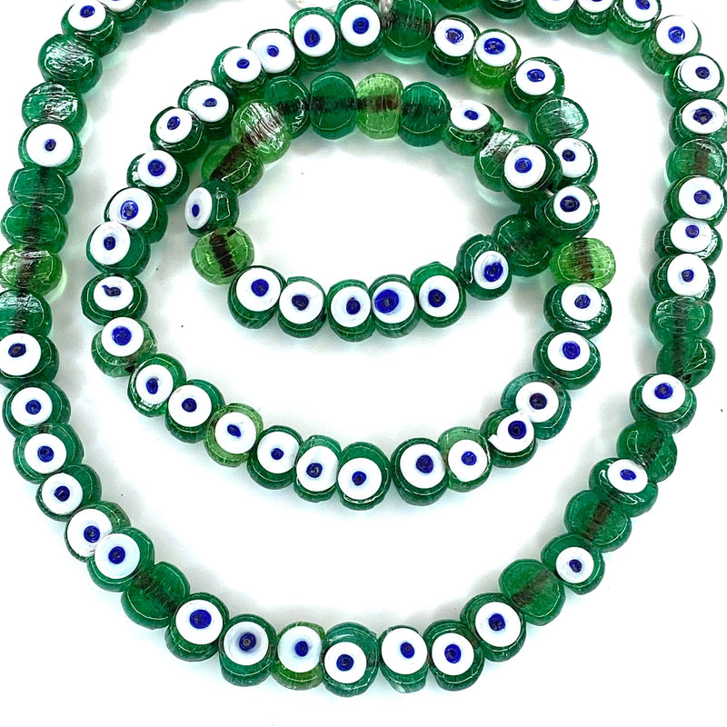 Traditional Turkish Artisan Handmade Glass Evil Eye Beads, 5 Beads Per Pack