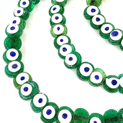 Traditional Turkish Artisan Handmade Glass Evil Eye Beads, 5 Beads Per Pack