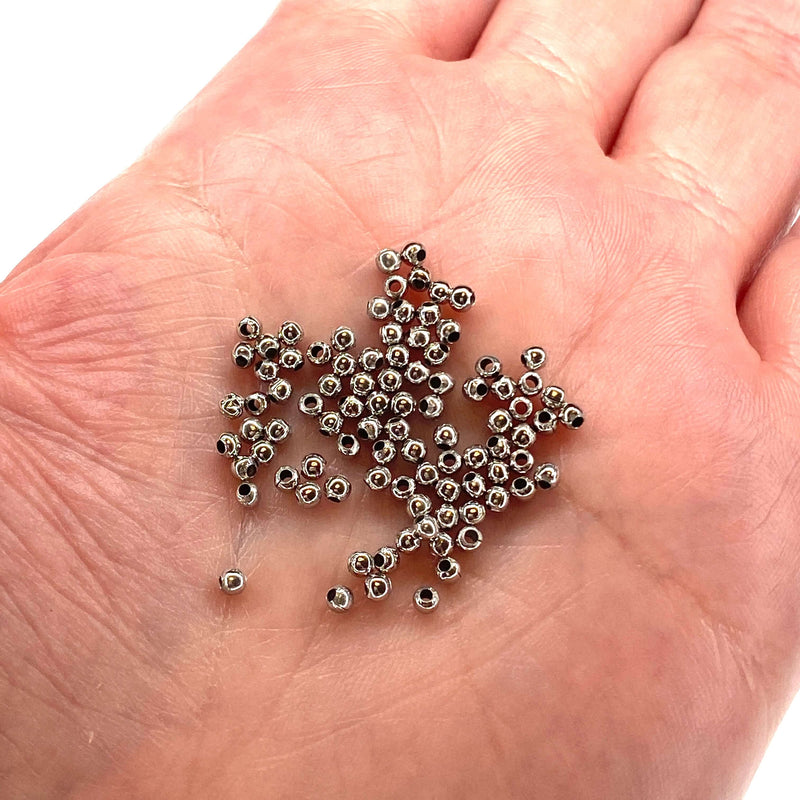 2mm Rhodium Plated Spacer Balls, 2mm Rhodium Spacer Balls, 250 pcs in a pack