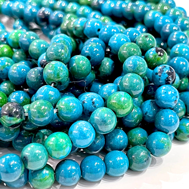 Chrysocolla Genuine Gemstone 8mm Smooth Round Beads, 48 beads