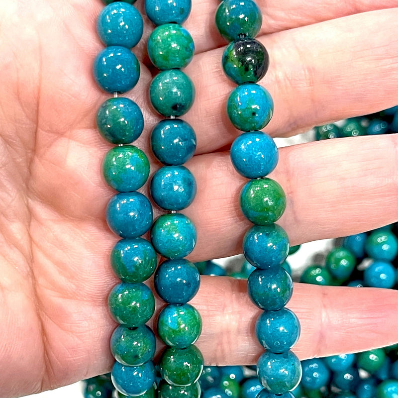 Chrysocolla Genuine Gemstone 8mm Smooth Round Beads, 48 beads