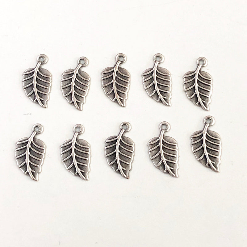 Antique Silver Plated Leaf Charms 10 Pieces in a Pack