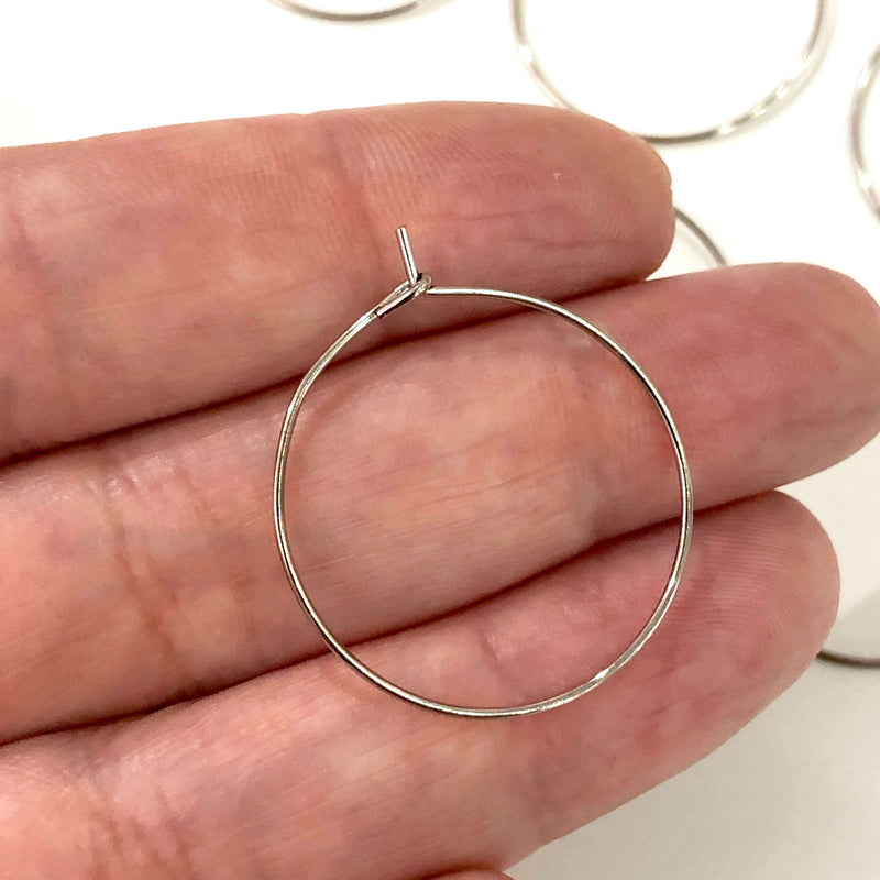 6 Pc, Silver Earring Hoops, 35mm, Silver Earring, Earring Blanks, Round Earring Hook, Silver Earwire, Thin Earring Hoop, Circle Earrings