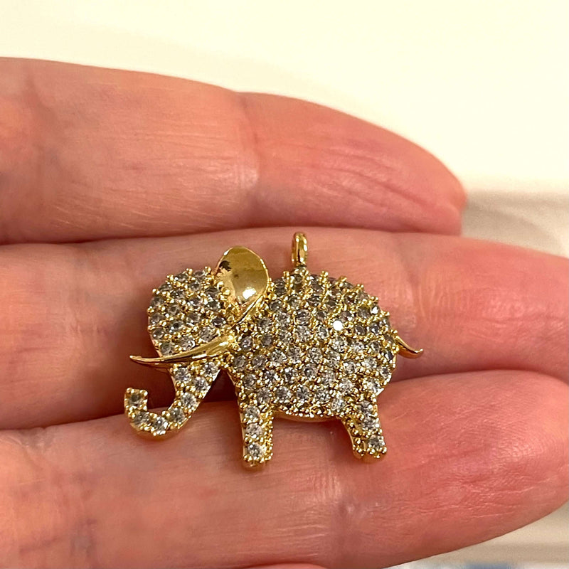 24Kt Gold Plated CZ Micro Pave Elephant Charm