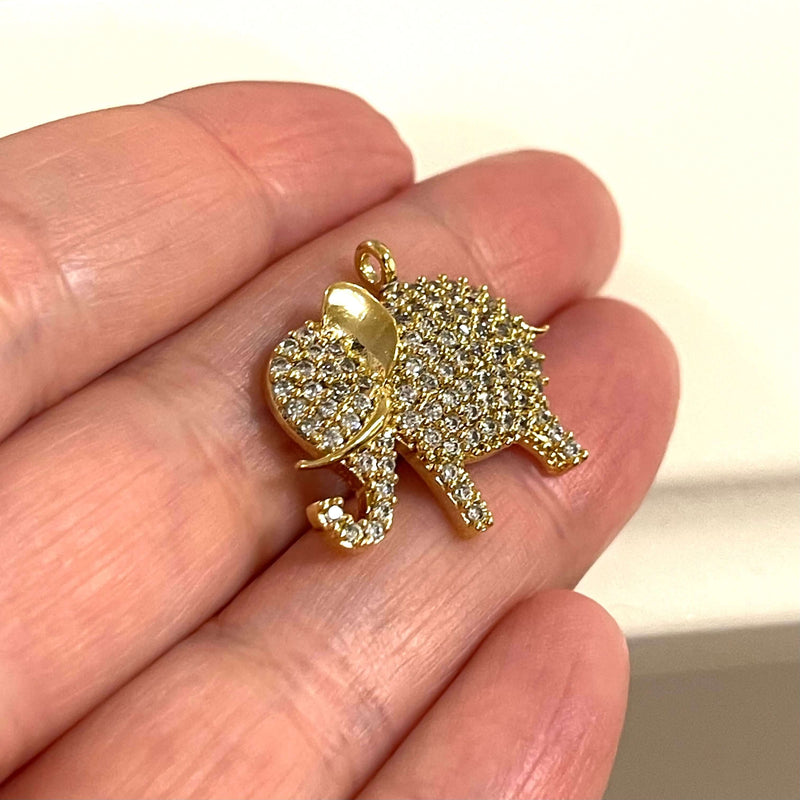 24Kt Gold Plated CZ Micro Pave Elephant Charm