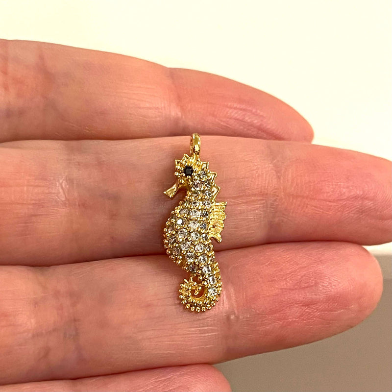 24Kt Gold Plated CZ Micro Pave Seahorse Charm