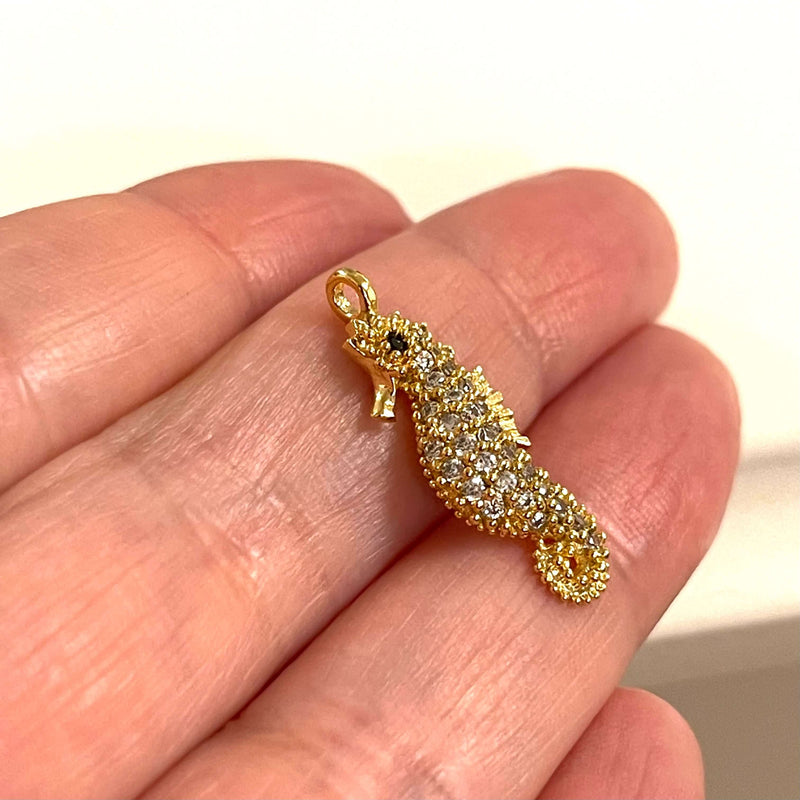 24Kt Gold Plated CZ Micro Pave Seahorse Charm