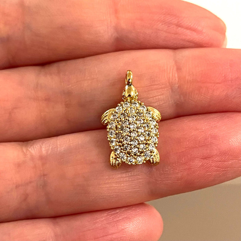 24Kt Gold Plated CZ Micro Pave Turtle Charm