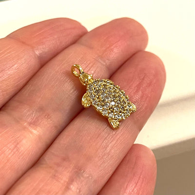 24Kt Gold Plated CZ Micro Pave Turtle Charm