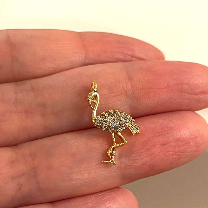 24Kt Gold Plated CZ Micro Pave Flamingo Charm