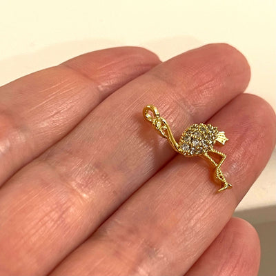 24Kt Gold Plated CZ Micro Pave Flamingo Charm