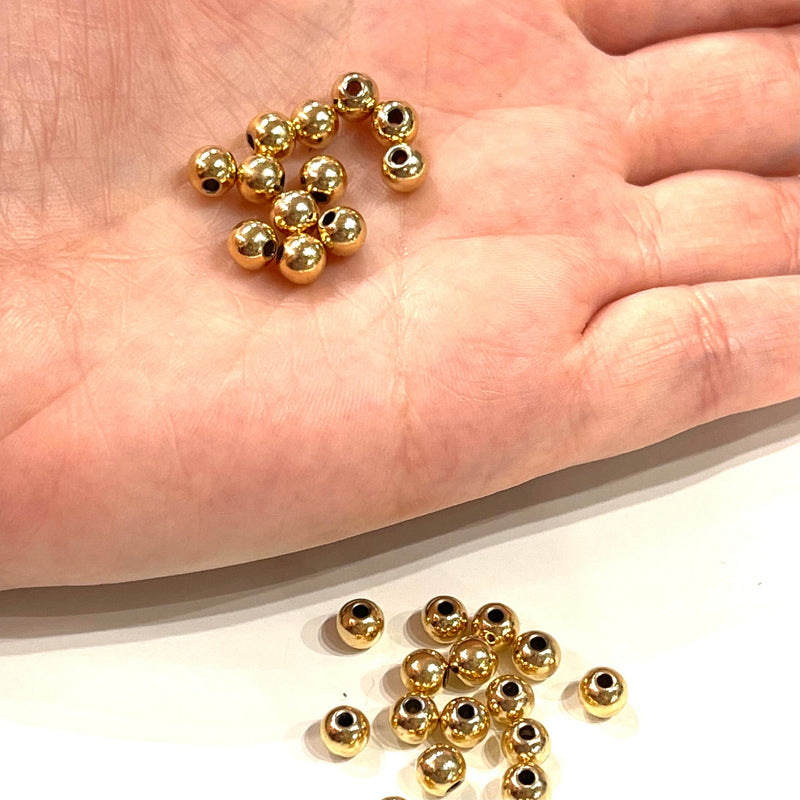 NEW! 24Kt Shiny Gold Plated 6mm Spacer Balls, 25 pieces in a pack,