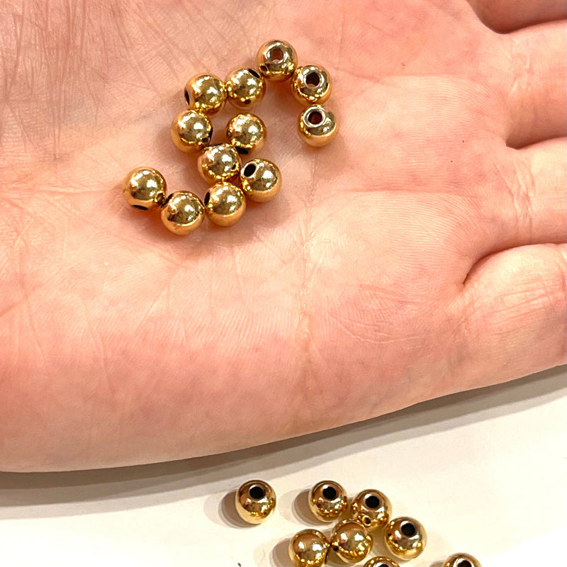 NEW! 24Kt Shiny Gold Plated 6mm Spacer Balls, 25 pieces in a pack,