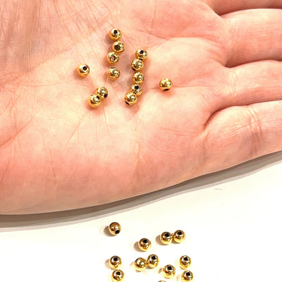 NEW! 24Kt Shiny Gold Plated 3mm Spacer Balls, 250 pieces in a pack,