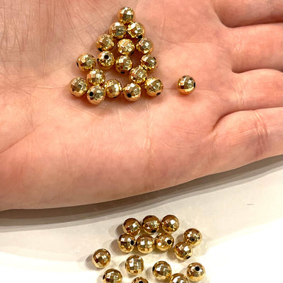 NEW! 24Kt Shiny Gold Plated 6mm Faceted Spacer Balls, 100 pieces in a pack,