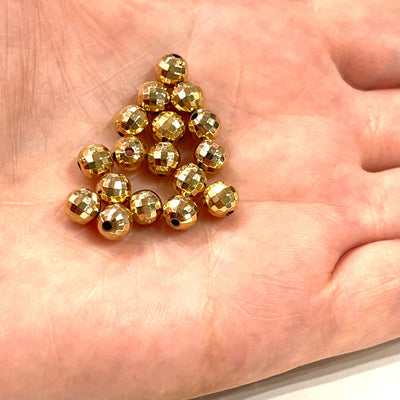 NEW! 24Kt Shiny Gold Plated 6mm Faceted Spacer Balls, 100 pieces in a pack,