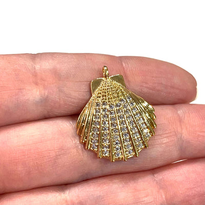 24Kt Gold Plated CZ Micro Pave Oyster Charm