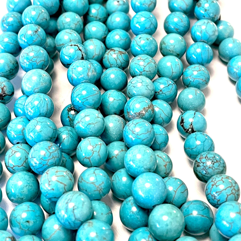 Genuine Turquoise Beads 8mm Smooth Round 47 Beads, Natural Turquoise Beads