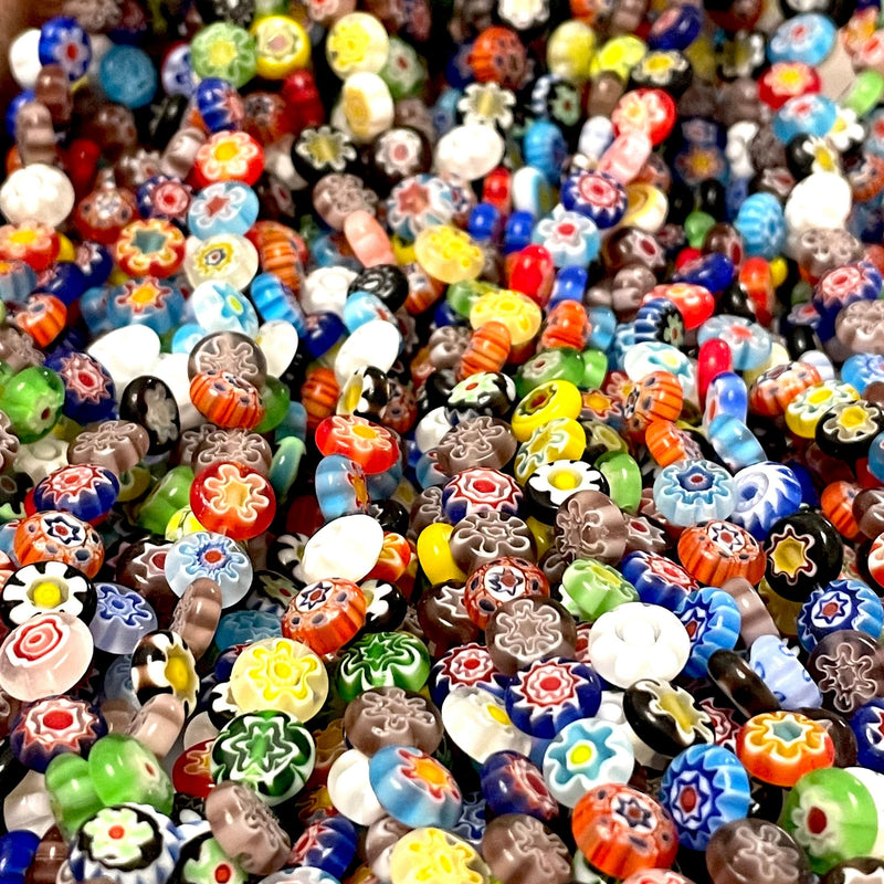 8mm Murano Style Millefiori Handmade Flat Round Beads 48 Beads per strand