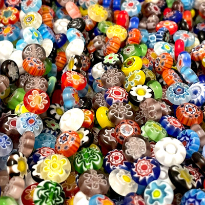 8mm Murano Style Millefiori Handmade Flat Round Beads 48 Beads per strand