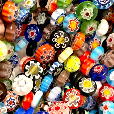 8mm Murano Style Millefiori Handmade Flat Round Beads 48 Beads per strand