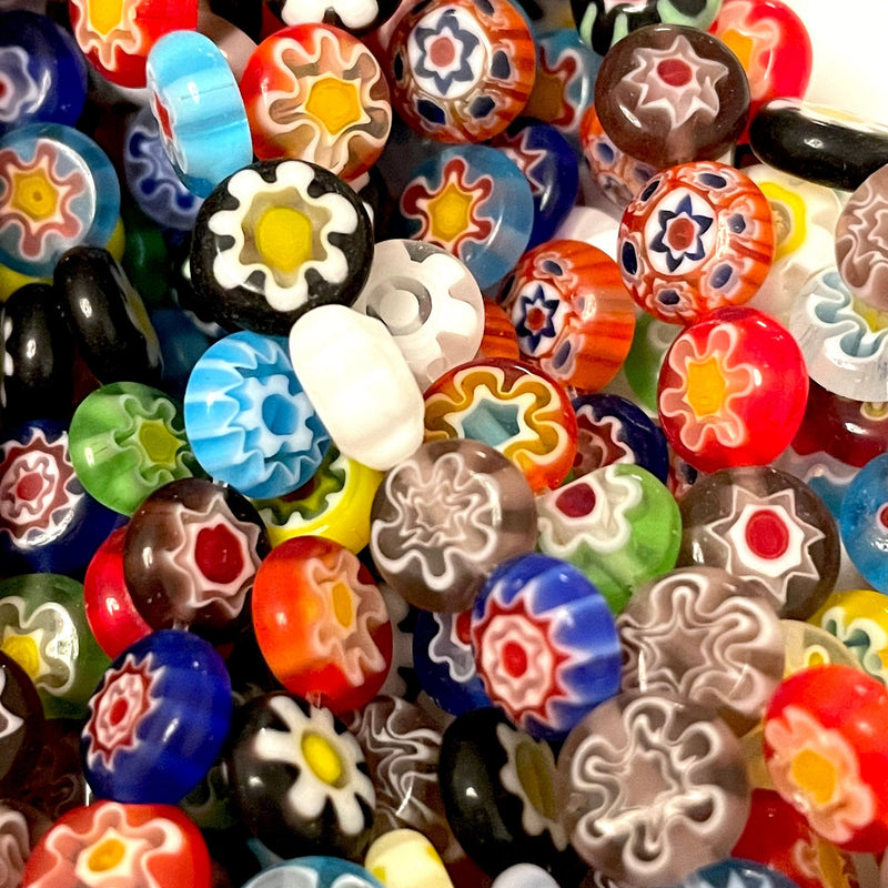 8mm Murano Style Millefiori Handmade Flat Round Beads 48 Beads per strand