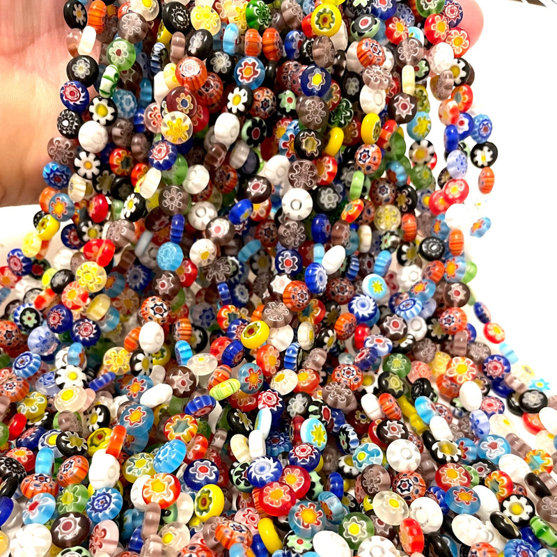 8mm Murano Style Millefiori Handmade Flat Round Beads 48 Beads per strand