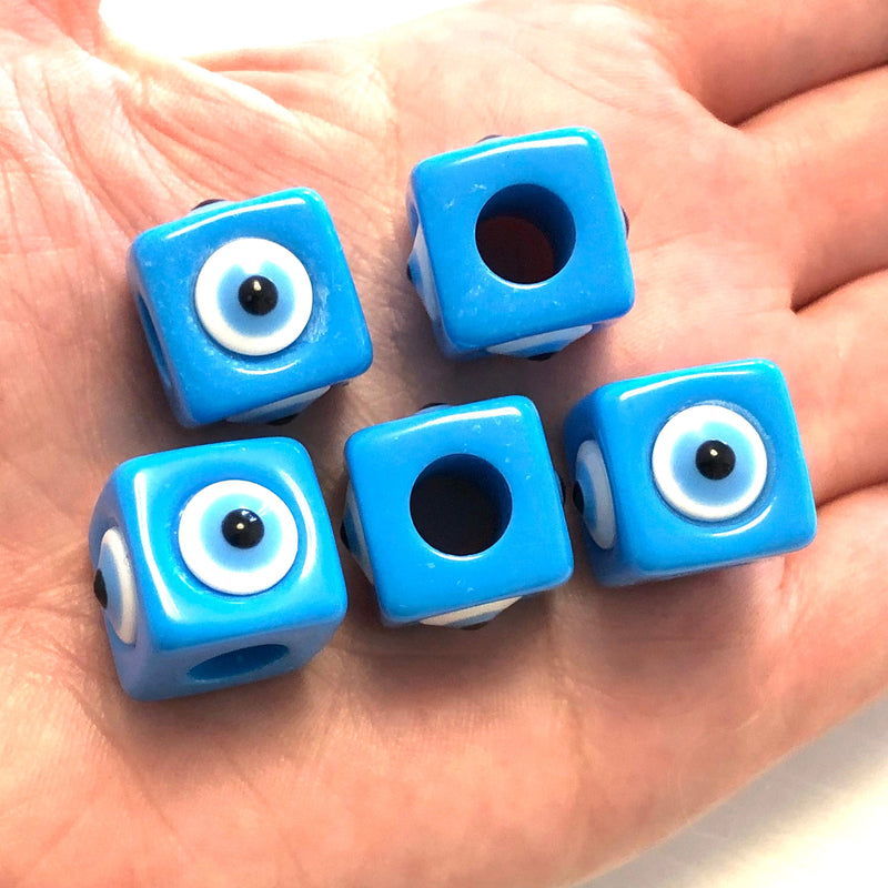 Large Hole Evil Eye Resin Beads, 15mm Beads, 7mm Hole, 5 Beads in a Pack