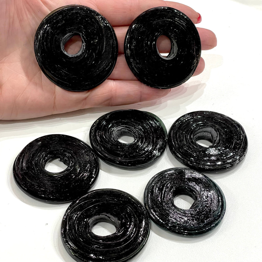 Turkish Artisan Hand Made Tp. Black Glass Large Ring Beads 45-50mm, 3 Beads  in a pack