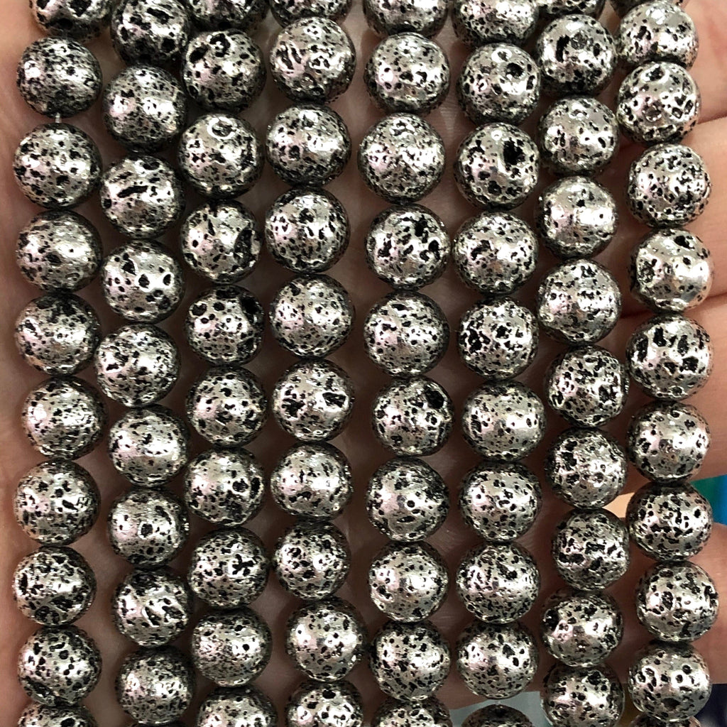 Lava Rock Beads, Electroplated Metallic Lava Rock Stone, Lava Beads 8mm, 46  Beads