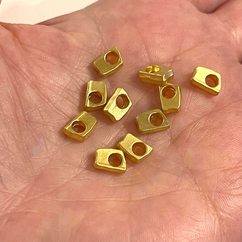 24Kt Matte Gold Plated Large Hole Brass Spacers, 24Kt Matte Gold Plated 7mm Brass Charms, 10 Pcs in a Pack