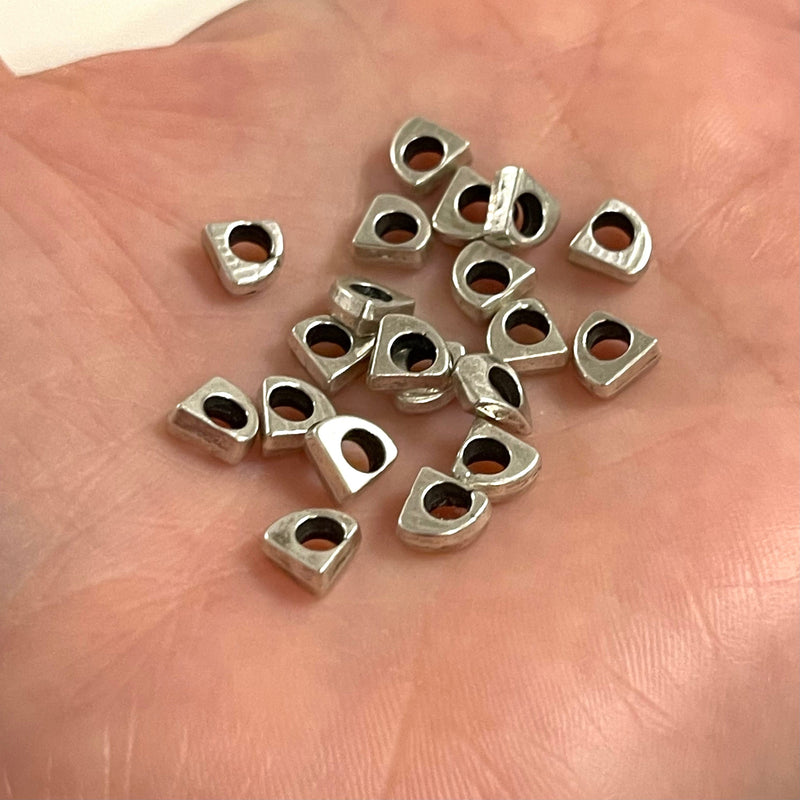 Antique Silver Plated Large Hole Brass Spacers, Silver Plated 6mm Brass Charms, 10 Pcs in a Pack