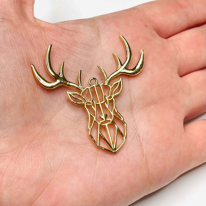 24Kt Shiny Gold Plated Brass Origami Deer Pendant, Deer Necklace Charms,