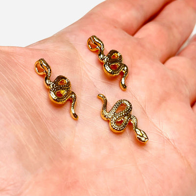 24Kt Shiny Gold Plated Brass Snake Charms, 3 Pcs in a pack